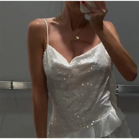 Sexy Sequin Ruffle Mini Sling Dress for Women Chic Street Party Outfit